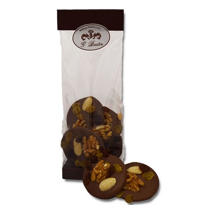 Little bag chocolate chips with nuts milk chocolate